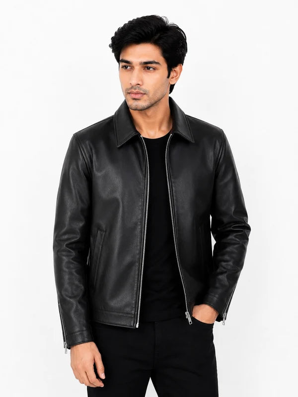 Customize Black Faux Leather Jacket
