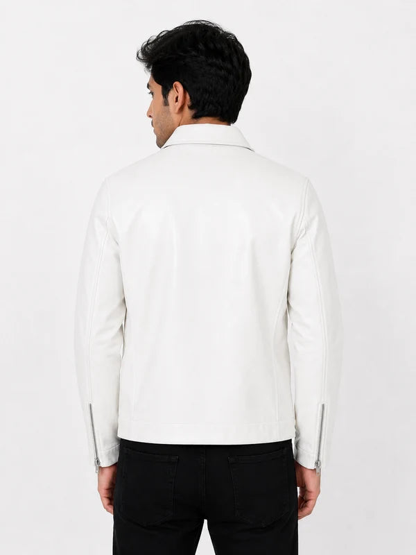 Luxe Ivory Faux Leather Jacket