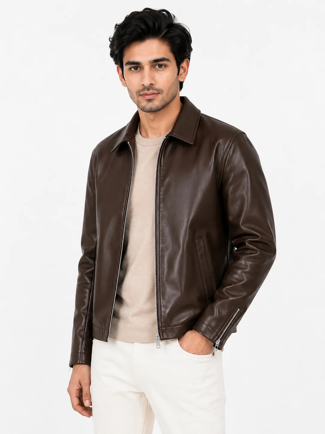 Signature Brown Faux Leather Jacket